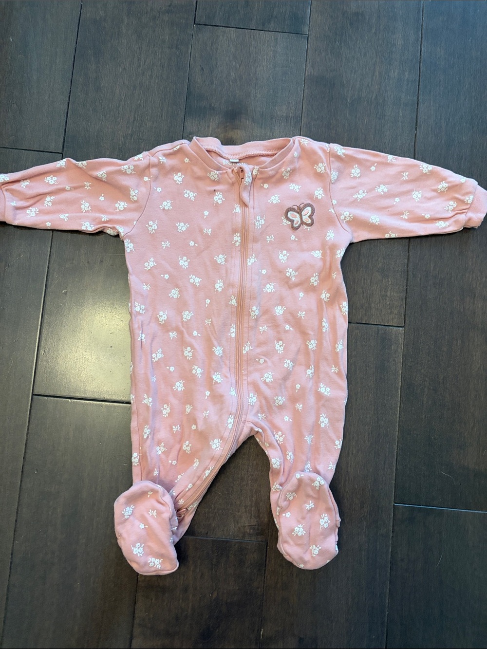 Pekkle Pink Butterfly Footed One-Piece Sleepsuit